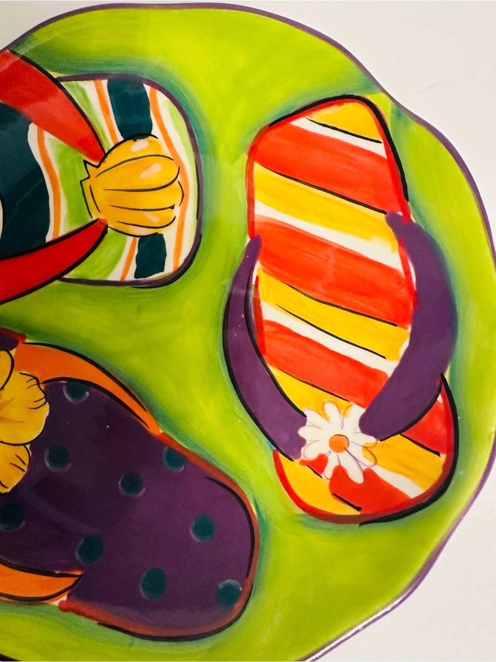 Clay Art StoneLite Flip Flops Hand Painted Beach Plate - Picture 7 of 8